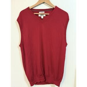Joseph Abboud Sweater Vest Men’s XXL 2XL Red Merino Wool V-Neck Golf Preppy
